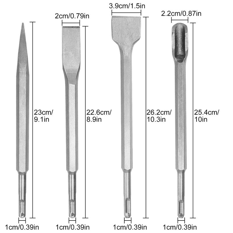 APACALI 7pc 3/8 inch SDS Plus Drill Chisel Set, Includes 40mm, 20mm & Specialty Chisels - Image 2